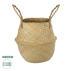 GloboStar® Artificial Garden IBIZA 20197 Διακοσμητικό Ψάθινο Καλάθι - Κασπώ Γλάστρα - Flower Pot Μπεζ Π33cm x Υ40cm