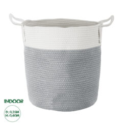 GloboStar® Artificial Garden KASTELLORIZO 20198 Διακοσμητικό Πλεκτό Καλάθι - Κασπώ Γλάστρα - Flower Pot Γκρι με Λευκό Π35cm x Υ40cm