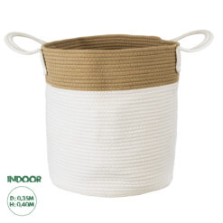 GloboStar® Artificial Garden SAMOTHRAKI 20199 Διακοσμητικό Πλεκτό Καλάθι - Κασπώ Γλάστρα - Flower Pot Μπεζ με Λευκό Π35cm x Υ40cm