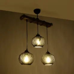 Alternative view of GLOBOSTAR® LUMA 201-0010 Vintage Κρεμαστό Φωτιστικό Οροφής με Ντουί 3 x E27 AC 220-240V IP20 - Μπεζ & Μαύρο - Μ55 x Π18 x Υ65cm