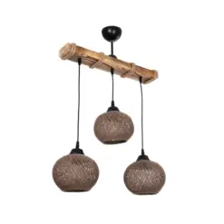GLOBOSTAR® LUMA 201-0012 Vintage Κρεμαστό Φωτιστικό Οροφής με Ντουί 3 x E27 AC 220-240V IP20 - Καφέ & Μπεζ - Μ55 x Π18 x Υ65cm