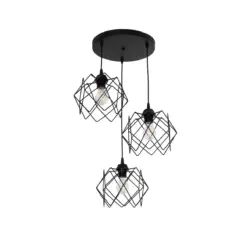 GLOBOSTAR® DAZLA 201-0024 Vintage Κρεμαστό Φωτιστικό Οροφής με Ντουί 3 x E27 AC 220-240V IP20 - Μαύρο - Μ47 x Π47 x Υ60cm