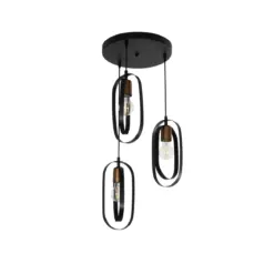 GLOBOSTAR® SPARKIO 201-0025 Vintage Κρεμαστό Φωτιστικό Οροφής με Ντουί 3 x E27 AC 220-240V IP20 - Μαύρο & Χάλκινο - Μ36 x Π36 x Υ62cm