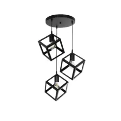 GLOBOSTAR® DISE 201-0051 Μοντέρνο Κρεμαστό Φωτιστικό Οροφής με Ντουί 3 x E27 AC 220-240V IP20 - Μαύρο - Μ48 x Π48 x Υ65cm