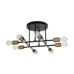 GLOBOSTAR® BLAZEA 201-0064 Vintage Φωτιστικό Οροφής με Ντουί 8 x E27 AC 220-240V IP20 - Χρυσό & Μαύρο - Μ51 x Π51 x Υ7cm