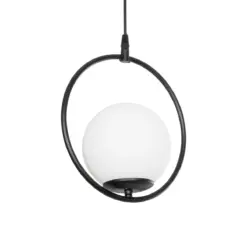 GLOBOSTAR® CIRCLE 201-0075 Vintage Κρεμαστό Φωτιστικό Οροφής με Ντουί 1 x E27 AC 220-240V IP20 - Μαύρο & Λευκό - Μ26 x Π26 x Υ29cm