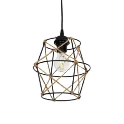 GLOBOSTAR® SOLON 201-0088 Vintage Κρεμαστό Φωτιστικό Οροφής με Ντουί 1 x E27 AC 220-240V IP20 - Μαύρο & Μπεζ - Μ22 x Π22 x Υ27cm