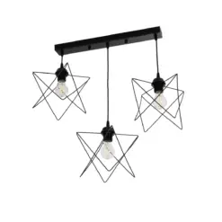 GLOBOSTAR® GLIND 201-0092 Vintage Κρεμαστό Φωτιστικό Οροφής με Ντουί 3 x E27 AC 220-240V IP20 - Μαύρο - Μ67 x Π24 x Υ55cm