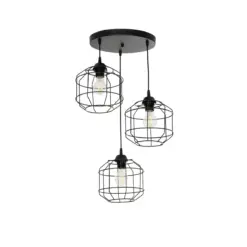 GLOBOSTAR® RAYNO 201-0108 Vintage Κρεμαστό Φωτιστικό Οροφής με Ντουί 3 x E27 AC 220-240V IP20 - Μαύρο - Μ42 x Π42 x Υ60cm