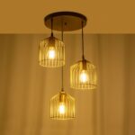 GLOBOSTAR® FLIXIO 201-0138 Vintage Κρεμαστό Φωτιστικό Οροφής με Ντουί 3 x E27 AC 220-240V IP20 – Χρυσό – Μ30 x Π30 x Υ70cm