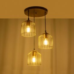 GLOBOSTAR® FLIXIO 201-0138 Vintage Κρεμαστό Φωτιστικό Οροφής με Ντουί 3 x E27 AC 220-240V IP20 – Χρυσό – Μ30 x Π30 x Υ70cm