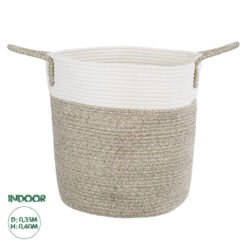 GloboStar® Artificial Garden CHALKI 20200 Διακοσμητικό Πλεκτό Καλάθι - Κασπώ Γλάστρα - Flower Pot Μπεζ Σκούρο με Λευκό Π35cm x Υ40cm