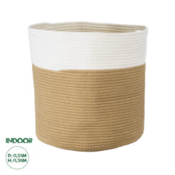 GloboStar® Artificial Garden PALAWAN 20201 Διακοσμητικό Πλεκτό Καλάθι - Κασπώ Γλάστρα - Flower Pot Μπεζ με Λευκό Π35cm x Υ38cm
