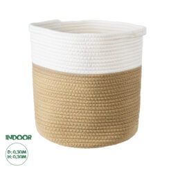 GloboStar® Artificial Garden PALAWAN 20202 Διακοσμητικό Πλεκτό Καλάθι - Κασπώ Γλάστρα - Flower Pot Μπεζ με Λευκό Π30cm x Υ30cm