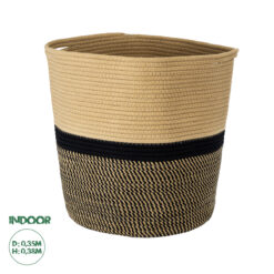 GloboStar® Artificial Garden HYDRA 20204 Διακοσμητικό Πλεκτό Καλάθι - Κασπώ Γλάστρα - Flower Pot Μπεζ με Μαύρο Π35cm x Υ38cm