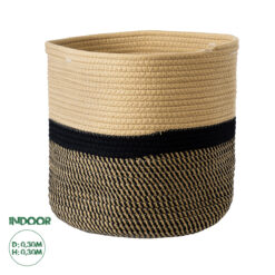 GloboStar® Artificial Garden HYDRA 20205 Διακοσμητικό Πλεκτό Καλάθι - Κασπώ Γλάστρα - Flower Pot Μπεζ με Μαύρο Π30cm x Υ30cm