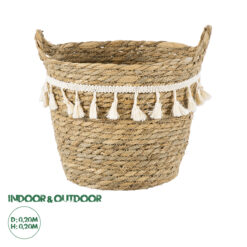 GloboStar® Artificial Garden SANTORINI 20284 Διακοσμητικό Πλεκτό Καλάθι - Κασπώ Γλάστρα - Flower Pot Μπεζ με Μακραμέ Φ20cm x Υ20cm