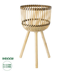 GloboStar® Artificial Garden FOLEGANDROS 20302 Διακοσμητικό Πλεκτό Καλάθι - Κασπώ Γλάστρα - Flower Pot Μπεζ με Καφέ Φ32cm x Υ59cm