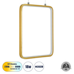 Alternative view of GLOBOSTAR® NEROBA 61305 Μοντέρνο Κρεμαστό Φωτιστικό Οροφής LED 18W 1980lm 360° AC 220-240V IP20 Ρυθμιζόμενο Λευκό CCT με On/Off 2700K/4500K/6000K - Lumileds SMD Chip - Χρυσό Βούρτσας - Μ29 x Π2 x Υ36cm - 3 Χρόνια Εγγύηση