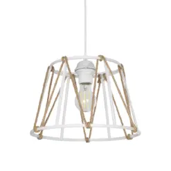 GLOBOSTAR® JUTE 203-0091 Μοντέρνο Κρεμαστό Φωτιστικό Οροφής με Ντουί 1 x E27 AC 220-240V IP20 - Λευκό & Μπεζ - Μ30 x Π30 x Υ23cm