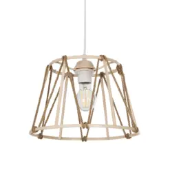 GLOBOSTAR® JUTE 203-0092 Μοντέρνο Κρεμαστό Φωτιστικό Οροφής με Ντουί 1 x E27 AC 220-240V IP20 - Μπεζ - Μ30 x Π30 x Υ23cm