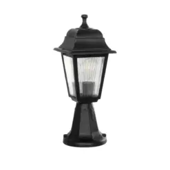 GloboStar® SOLME 203-0210 Vintage Επιδαπέδιο Φωτιστικό Φαναράκι Μονόφωτο 1 x E27 IP44 Μαύρο & Διάφανο Πλαστικό - Μ22 x Π22 x Υ40cm
