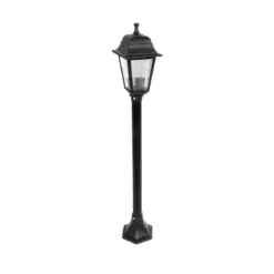 GloboStar® SOLME 203-0212 Vintage Επιδαπέδιο Φωτιστικό Κολωνάκι Κήπου Μονόφωτο 1 x E27 IP44 Μαύρο & Διάφανο Πλαστικό - Μ22 x Π22 x Υ100cm