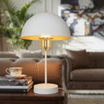 GLOBOSTAR® GAZETA 203-0302 Μοντέρνο Επιτραπέζιο Φωτιστικό Πορτατίφ με Ντουί 1 x E27 AC 220-240V IP20 – Λευκό & Χρυσό  – Μ25 x Π25 x Υ39cm