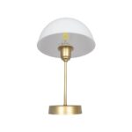 GLOBOSTAR® GAZETA 203-0304 Μοντέρνο Επιτραπέζιο Φωτιστικό Πορτατίφ με Ντουί 1 x E27 AC 220-240V IP20 – Λευκό Δίαφανο & Μπρονζέ  – Μ25 x Π25 x Υ39cm
