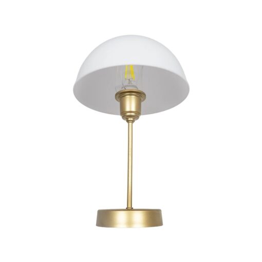 GLOBOSTAR® GAZETA 203-0304 Μοντέρνο Επιτραπέζιο Φωτιστικό Πορτατίφ με Ντουί 1 x E27 AC 220-240V IP20 – Λευκό Δίαφανο & Μπρονζέ  – Μ25 x Π25 x Υ39cm