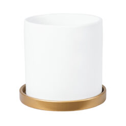 Alternative view of GloboStar® Artificial Garden KASOS 20444 Πήλινο Κεραμικό Κασπώ Γλάστρα - Flower Pot Λευκό με Χρυσό Φ15cm x Υ15cm