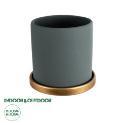 GloboStar® Artificial Garden NAPOLI 20494 Διακοσμητικό Κεραμικό Κασπώ Γλάστρα - Flower Pot Γκρι Πράσινο με Χρυσό Φ15 x Υ15cm