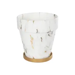 Alternative view of GloboStar® Artificial Garden DENPASAR 20526 Διακοσμητική Κεραμική Γλάστρα Λευκή με Χρυσό Μ20 x Π20 x Υ21 cm