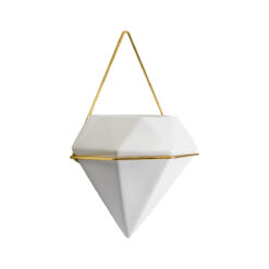 Alternative view of GloboStar® Artificial Garden LOUVRE 20534 Διακοσμητικό Κεραμικό Κασπώ Γλάστρα - Flower Pot Λευκό με Χρυσό Μ20 x Π10.5 x Υ30cm