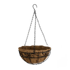 Alternative view of GloboStar® Artificial Garden KARYSTOS 20563 Κρεμαστό Διακοσμητικό Κασπώ Γλάστρα - Flower Pot από Φλοιό Καρύδας Καφέ με Μαύρη Μεταλλική Βάση Φ30 x Υ15cm