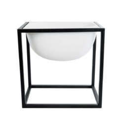 Alternative view of GloboStar® Artificial Garden FIORI 20754 Επιδαπέδιο Μεταλλικό Τσιμεντένιο Κασπώ Γλάστρα - Flower Pot Λευκό με Μαύρο Μ60 x Π40 x Υ60cm