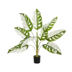 Alternative view of GloboStar® Artificial Garden ALBINO MONSTERA 20938 Τεχνητό Διακοσμητικό Φυτό Πράσινη & Λευκή Μονστέρα Μ90 x Π90 x Υ90cm