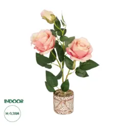 GloboStar® Artificial Garden PINK ROSE 20984 Διακοσμητικό Φυτό Ροζ Τριαντάφυλλα Υ38cm