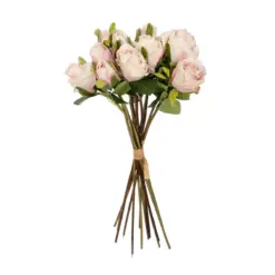 Alternative view of GloboStar® Artificial Garden PINK ROSE BOUQUET 21082 Τεχνητό Διακοσμητικό Μπουκέτο Τριαντάφυλλα Ροζ Y36cm