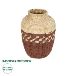 GloboStar® Artificial Garden TOULOUSE 21225 Διακοσμητικό Πλεκτό Καλάθι - Κασπώ Γλάστρα - Flower Pot Μπεζ με Κόκκινο Π25 x M25 x Υ32cm