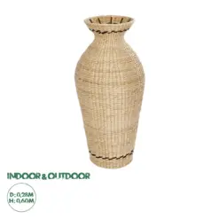 GloboStar® Artificial Garden MONTPELLIER 21237 Διακοσμητικό Πλεκτό Καλάθι - Κασπώ Γλάστρα - Flower Pot Μπεζ με Καφέ Π28 x M28 x Υ60cm