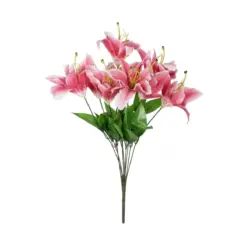Alternative view of GloboStar® Artificial Garden PINK LILY BOUQUET 21314 Τεχνητό Διακοσμητικό Μπουκέτο Ροζ Κρίνα Y55cm