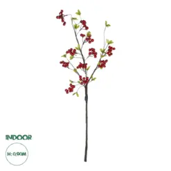 GloboStar® Artificial Garden RED HOLLY BERRIES FRUIT BRANCH 21430 Τεχνητό Διακοσμητικό Κλαδί Κόκκινο Γκί Y90cm