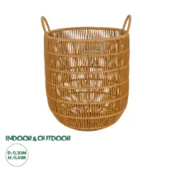 GloboStar® Artificial Garden OSAKA 21494 Διακοσμητικό Πλεκτό Καλάθι - Κασπώ Γλάστρα - Flower Pot Μπεζ Φ30cm x Υ41cm