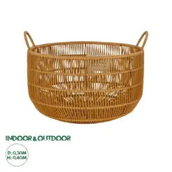 GloboStar® Artificial Garden COCOA 21495 Διακοσμητικό Πλεκτό Καλάθι - Κασπώ Γλάστρα - Flower Pot Μπεζ Φ30cm x Υ40cm