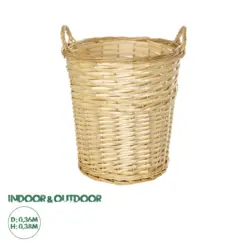 GloboStar® Artificial Garden ARIZONA 21503 Διακοσμητικό Πλεκτό Καλάθι - Κασπώ Γλάστρα - Flower Pot Μπεζ Φ36 x Υ38cm