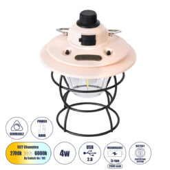 Alternative view of GloboStar® 85696 Αυτόνομο Φανάρι Camping LED 4W USB 2.0 με Επαναφορτιζόμενη Μπαταρία 1 x 18650 2000mAh Li-ion Power Bank IP20 Dimmable Ροζ με Διάφανο Γυαλί CCT Εναλλαγή Φωτισμού μέσω On/Off All In One Ψυχρό 6000K+Φυσικό 4500K+Θερμό 2700K Φ13.5 x Υ17.5cm