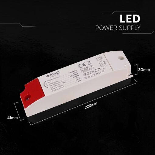 V‑TAC 24250VT Τροφοδοτικό LED Πλαστικό 60W 24V 2.5A Λευκό IP44 220×41×30