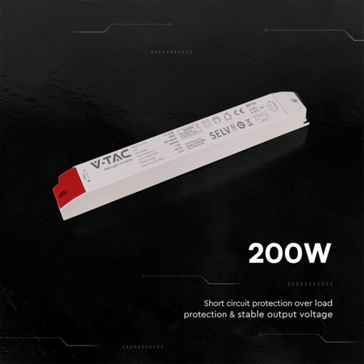 V‑TAC 24252VT 200W Τροφοδοτικό LED Πλαστικό 24V 8.3A Λευκό IP44 320×41×30 24252VT