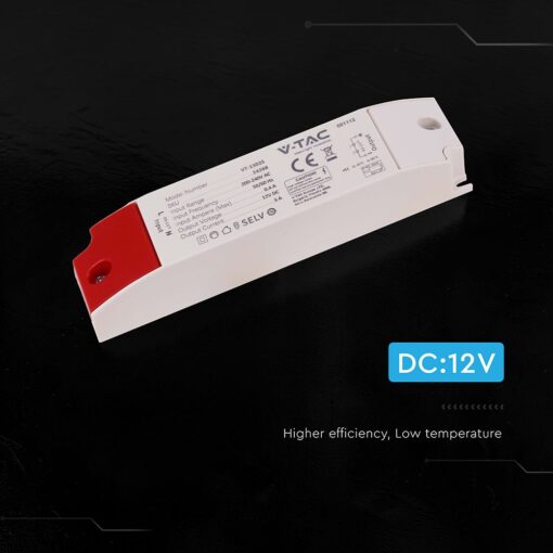 V‑TAC 24268VT Τροφοδοτικό LED Πλαστικό 36W 12V 3A Λευκό IP44 160×41×30